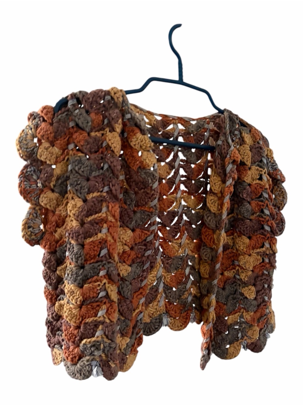 Handmade Crochet Shawl in Autumn Brown & Mustard. Boho vibe